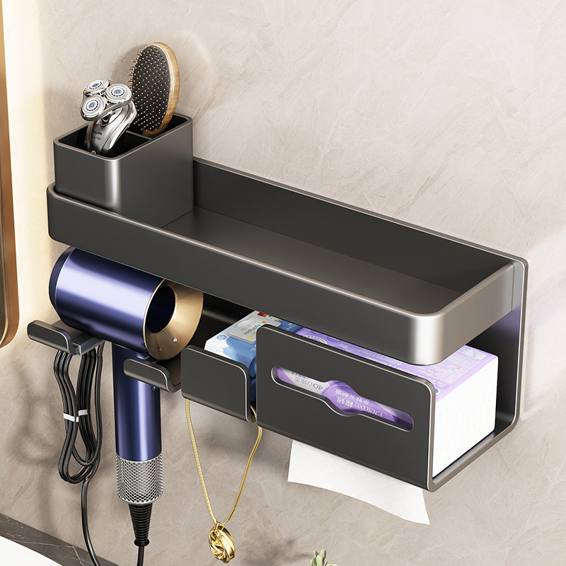 吹风机置物架免打孔卫生间壁挂电吹风支架浴室洗漱台风筒收纳挂架