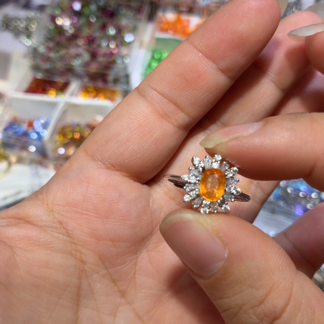 石榴石（芬达石）戒指银S925镶嵌