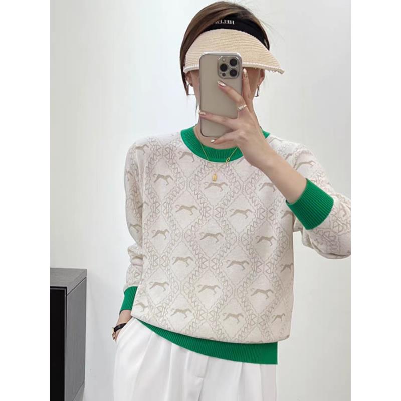 139【长袖金丝小马圆领】A菱格提花冰丝针织衫气质时尚百搭