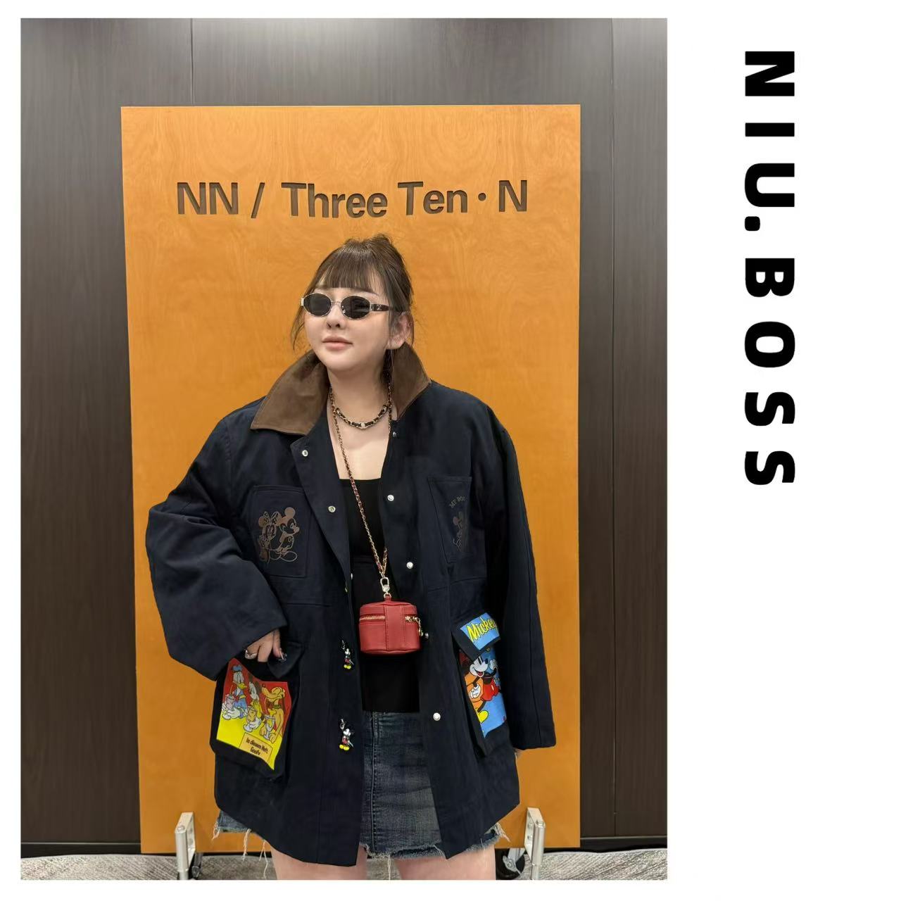 Three Ten. N大码270斤“复古学院风”撞色米奇宽松工装夹棉外套