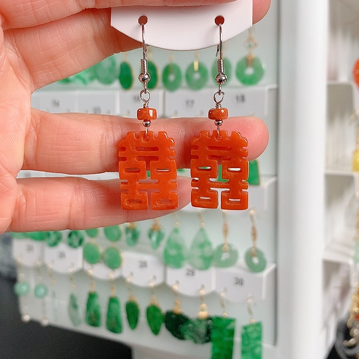 翡翠耳饰银S925镶嵌翡翠