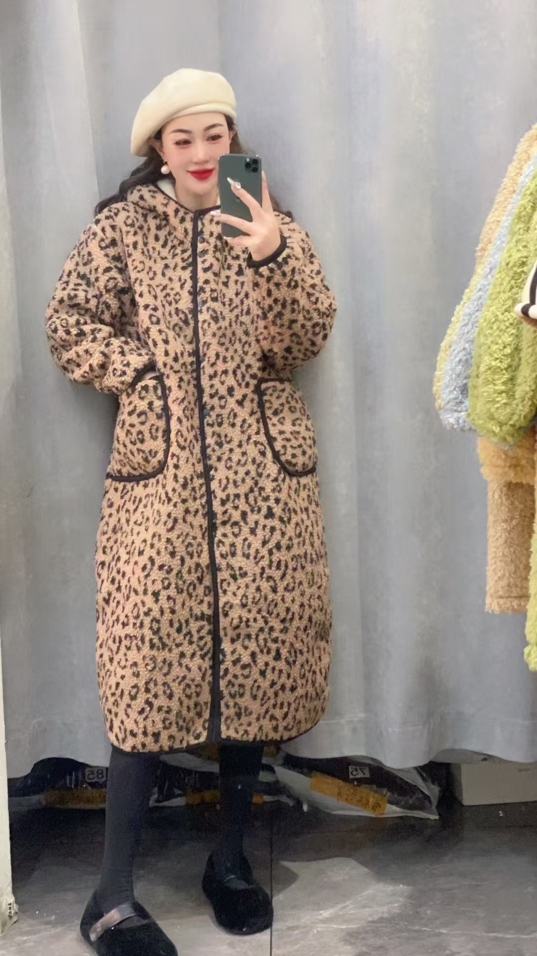 豹纹连帽款家居服长袍