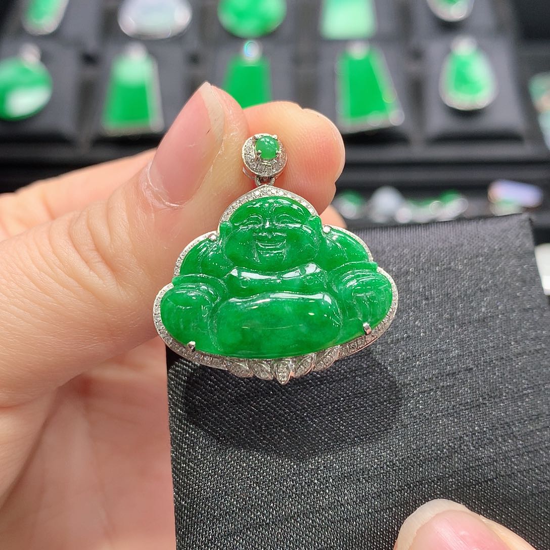 翡翠18K金镶嵌颈饰宇*佛公