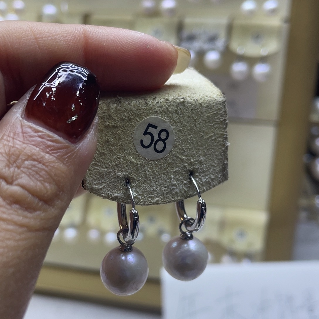 淡水珍珠银S925镶嵌耳饰