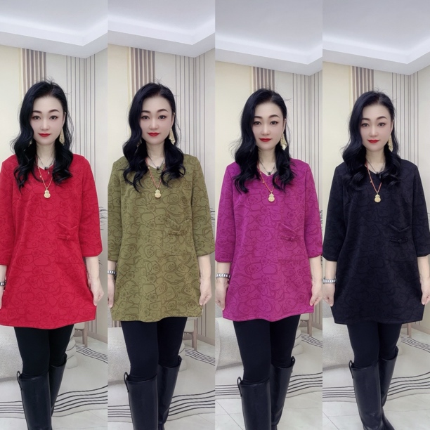 668女士春款印花中长款连衣裙