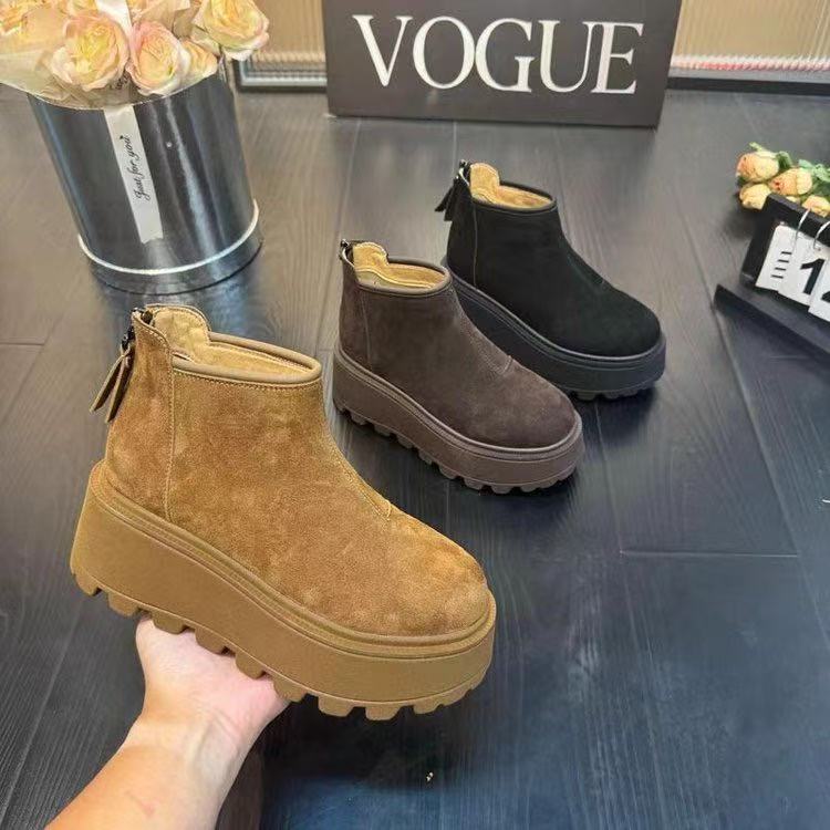 内增高短靴女2025秋冬新款加绒雪地靴保暖棉鞋厚底爆款马丁靴XY