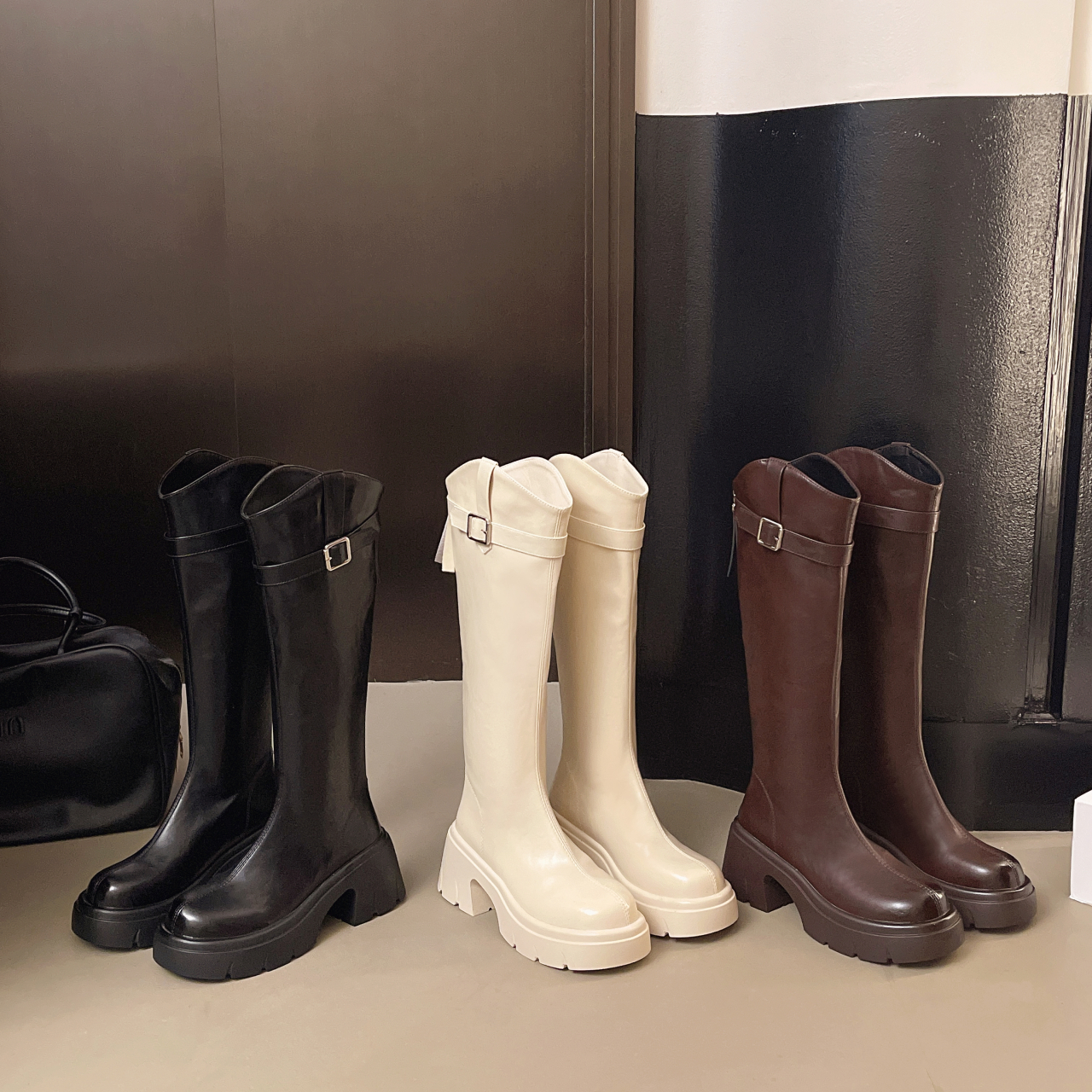 马丁靴胖mm白色靴子骑士瘦瘦靴长靴秋季时装靴过膝X931