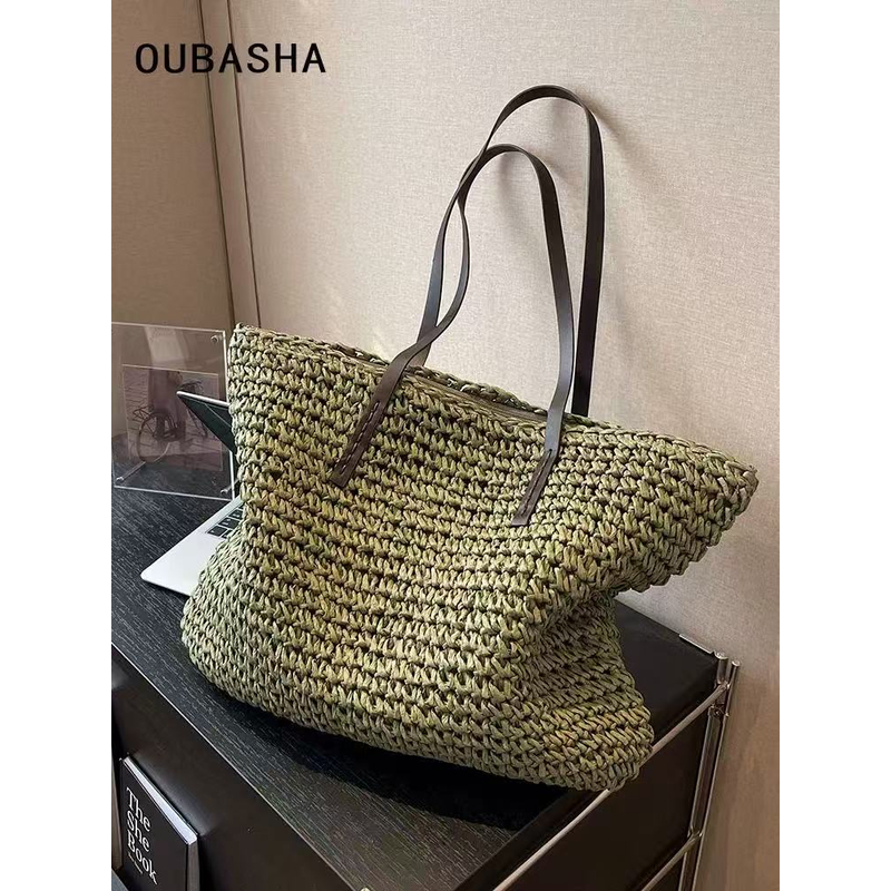 2025夏季新款欧韩时尚轻奢小众编织大容量单肩托特草编包女