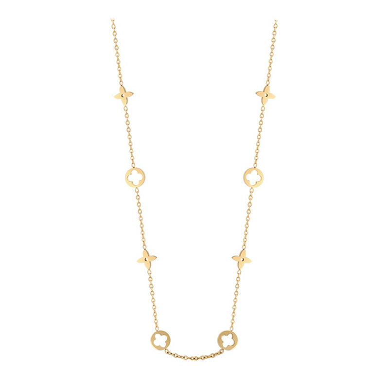 钛钢项链 镂空幸运四叶花项链643