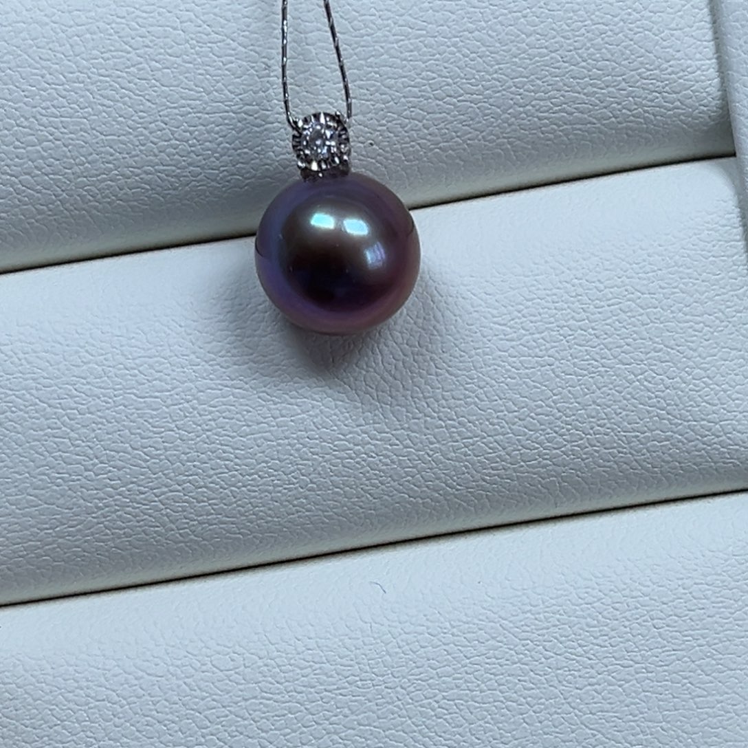 淡水珍珠吊坠(不含链)18K金镶嵌10.7mm