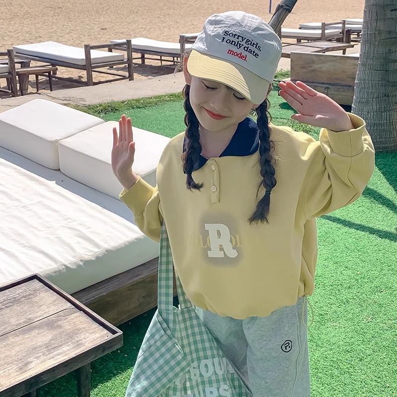 女童卫衣秋装2025新款洋气儿童装女孩秋季polo领短款外套时尚上衣