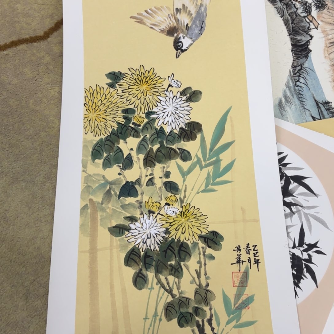 国画花鸟卡纸作品童
