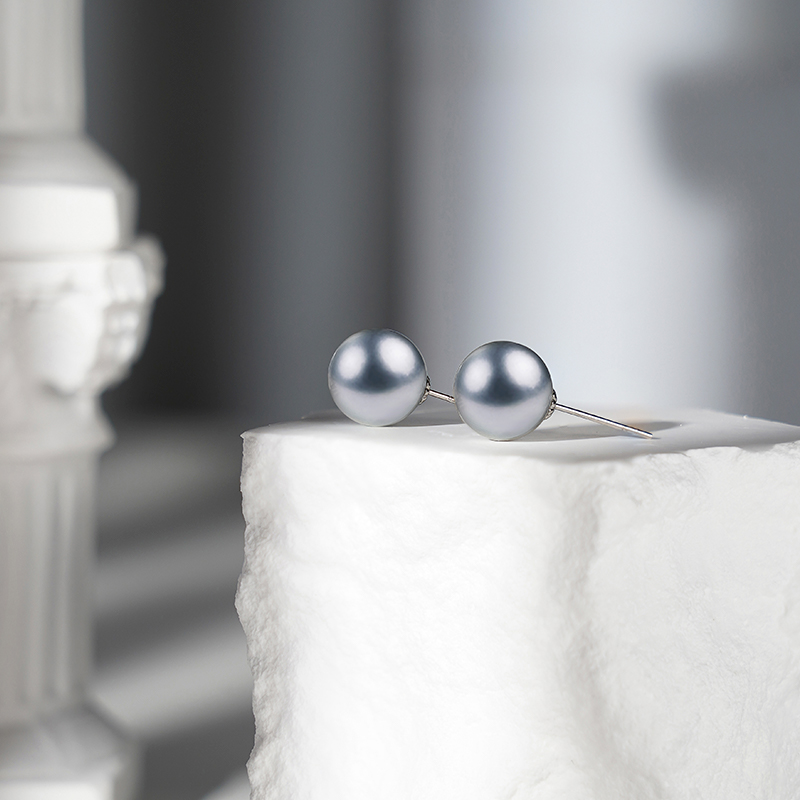 18K金大溪地黑珍珠S级【跃然】铂金灰素耳钉10-11MM气质陈什么陈