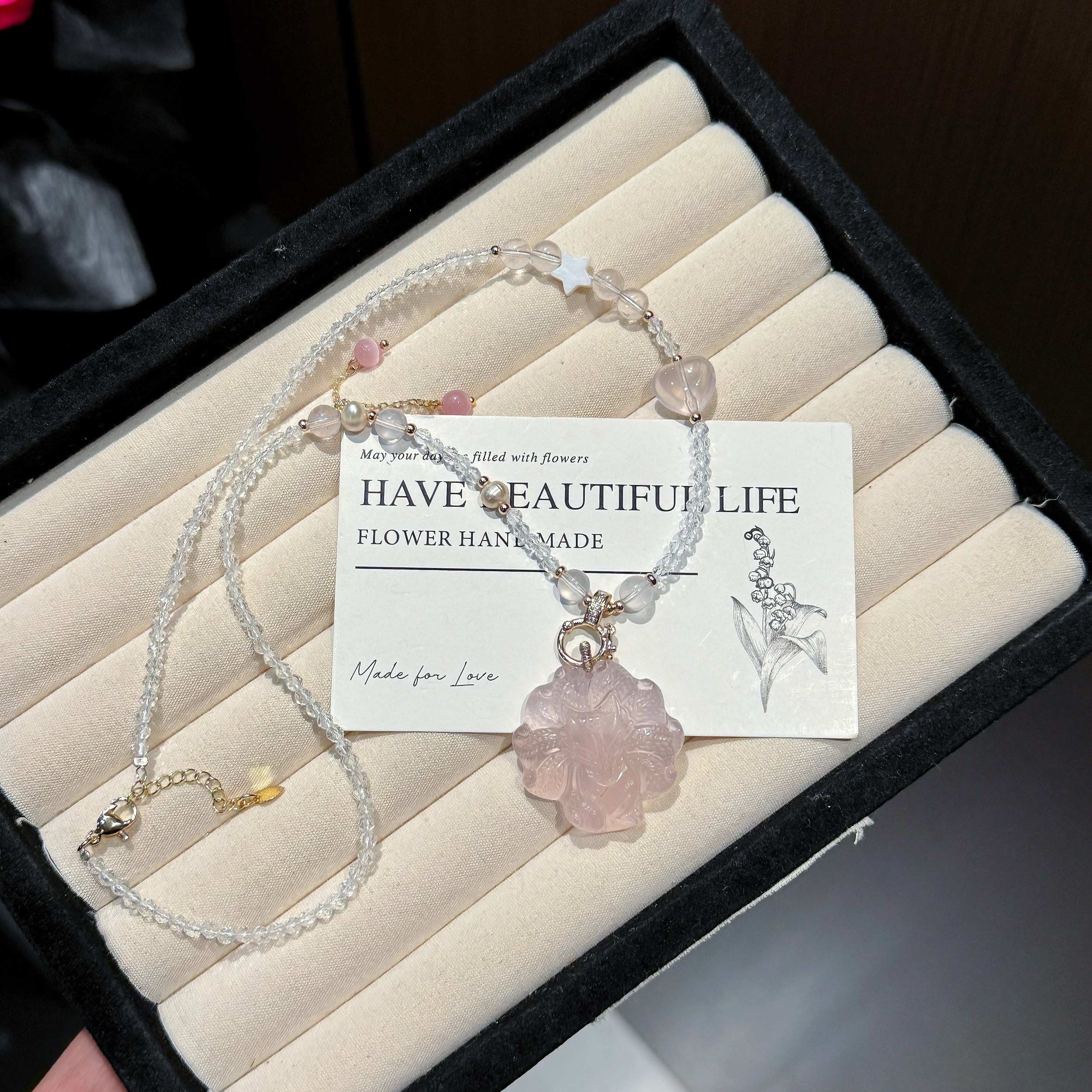 S775 粉晶狐狸吊坠原创设计项链 颜色微差