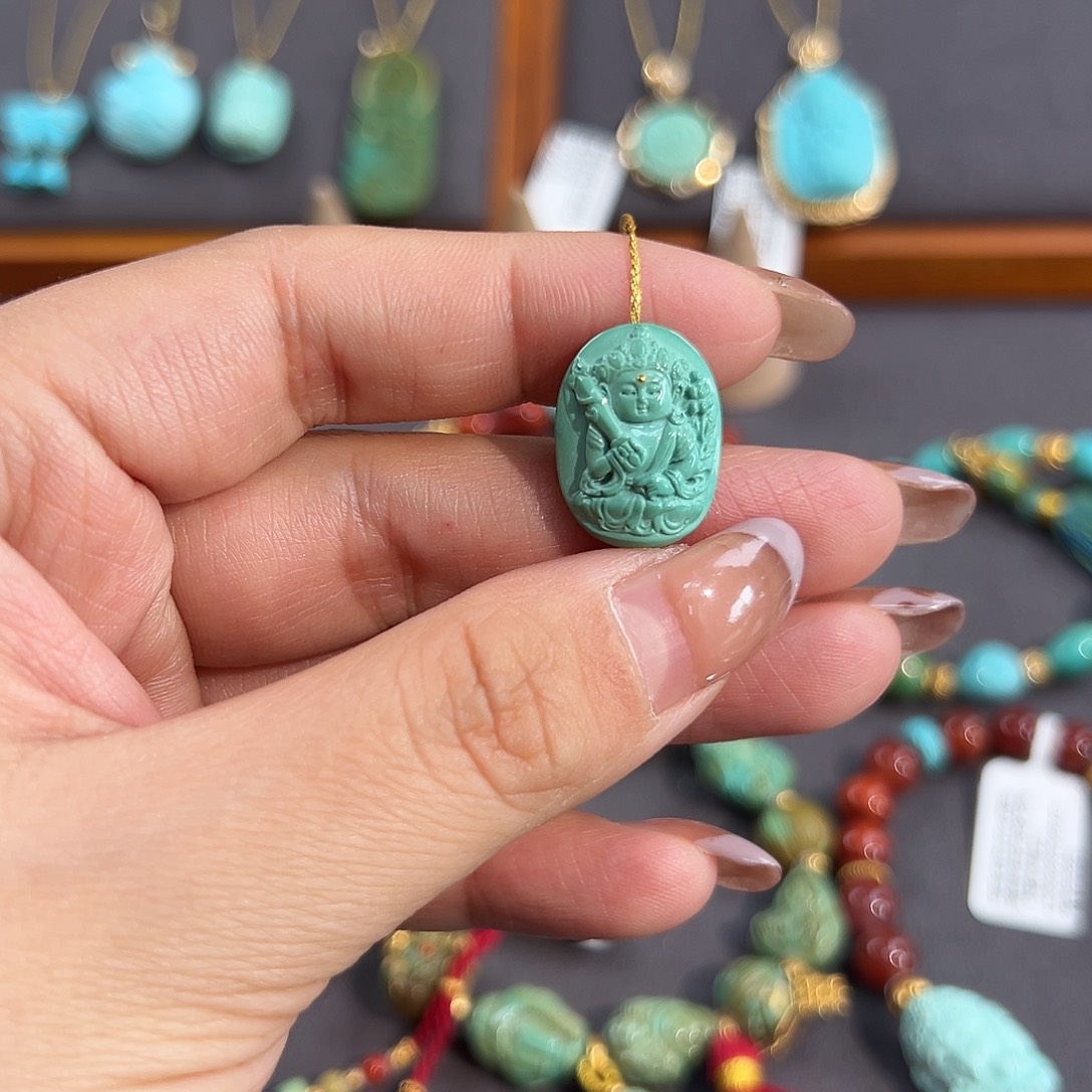 绿松石未镶嵌把件文殊菩萨配饰