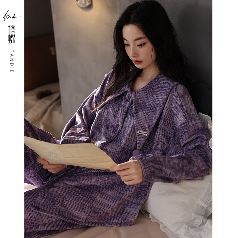 檀蝶【海岛绒】睡衣女款爆款2025新款秋冬睡衣女冬季加厚加绒家居服