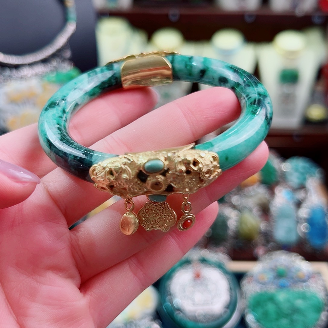 翡翠银S925镶嵌手镯手镯58#