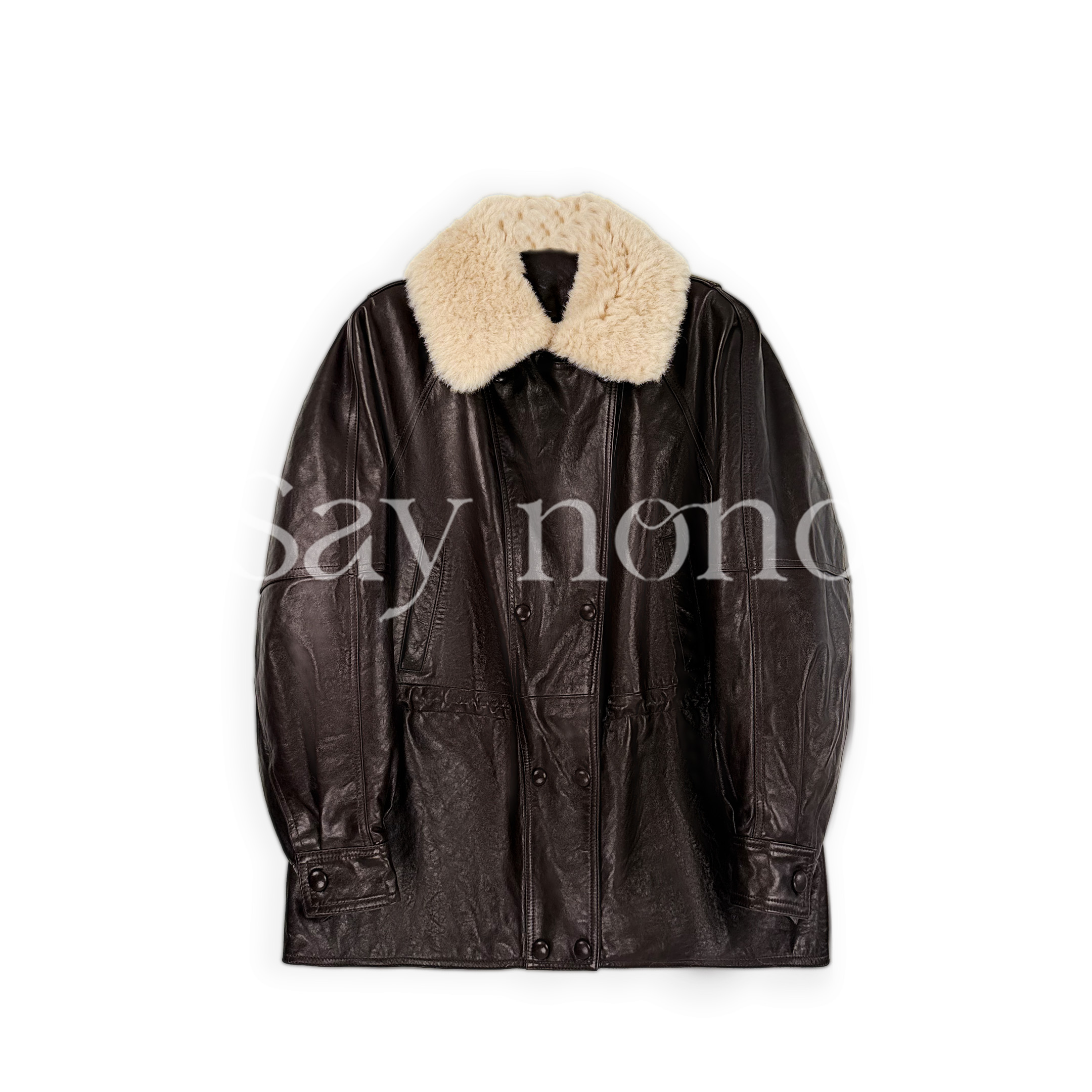 懒猫nono│Saynono 时尚复古双排扣绵羊皮白鹅绒保暖外套GN11021AY