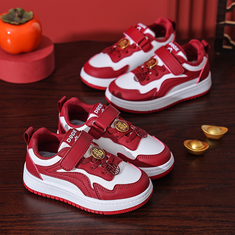 福燈贺岁｜喜庆童鞋儿童休闲鞋男童新年款保暖幼小童男宝宝运动鞋