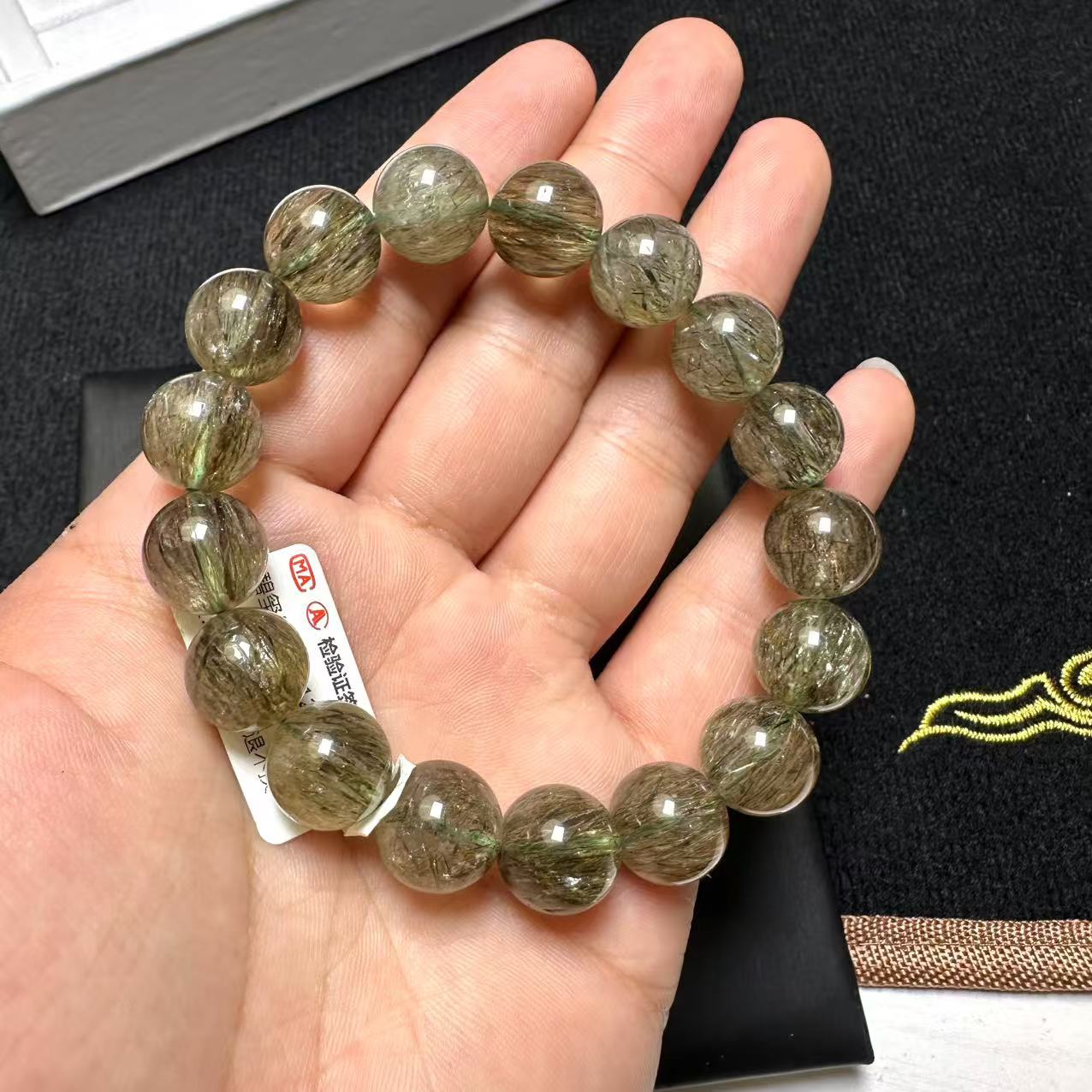 碧玺绿发晶手串（多样性发一）天然杂裂矿点，完美主义慎拍SYZB-04
