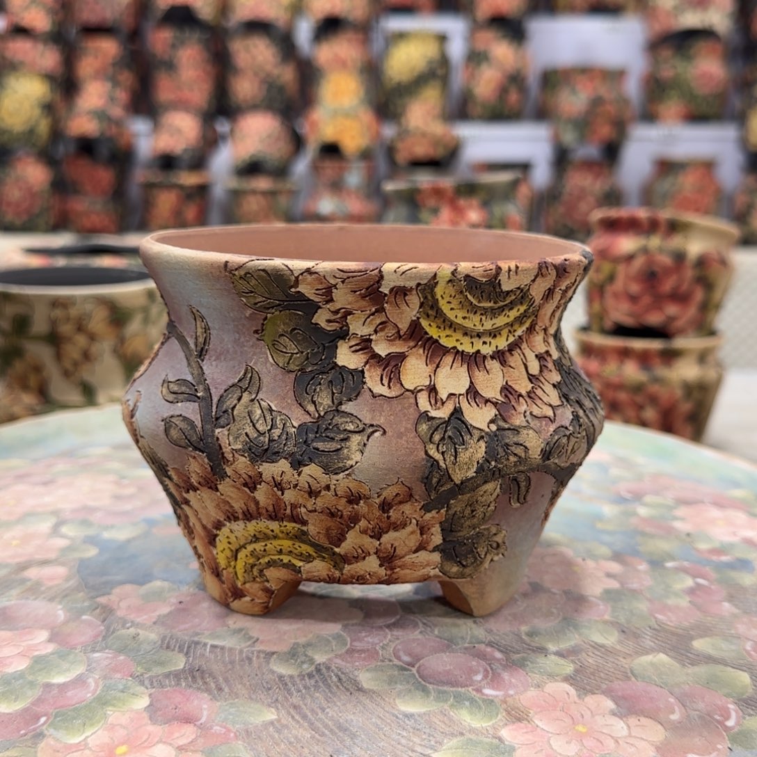 紫砂花盆精品多肉花盆手绘花盆
