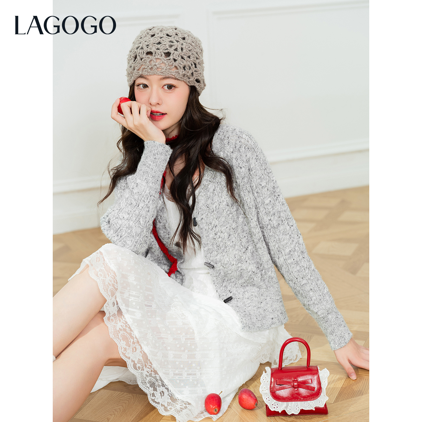 LAGOGO黎明星光V领针织开衫女拉谷谷2026年春新款上衣PAMM83ZG02