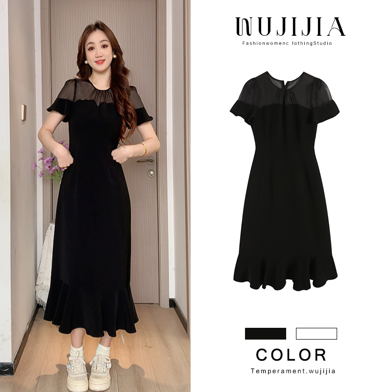 五季家大码女装夏季气质显瘦黑色长款/短款连衣裙裙子ZL108391