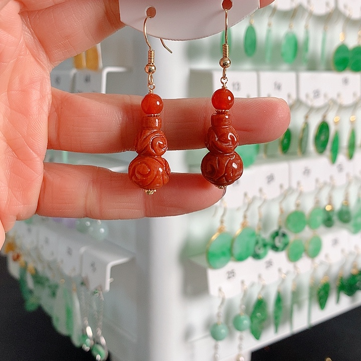 翡翠耳饰银S925镶嵌翡翠