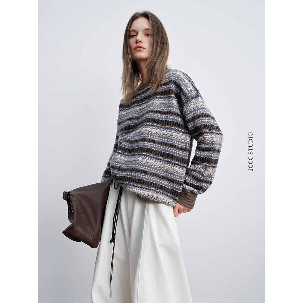 JCCC影子【琥珀/方圆几何】两色100%绵羊毛费尔岛针织毛衣JE5AZS11