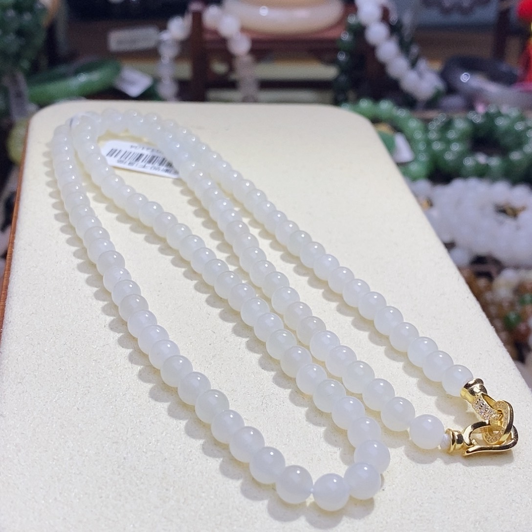 和田玉未镶嵌收藏级新疆羊脂白玉老矿料圆珠108珠链6