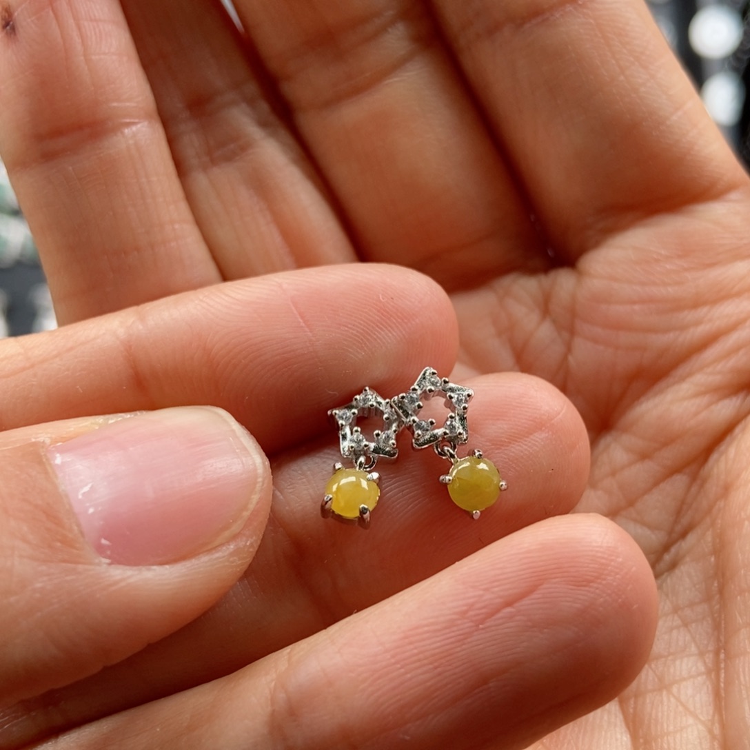 翡翠银S925镶嵌耳饰翡翠首饰