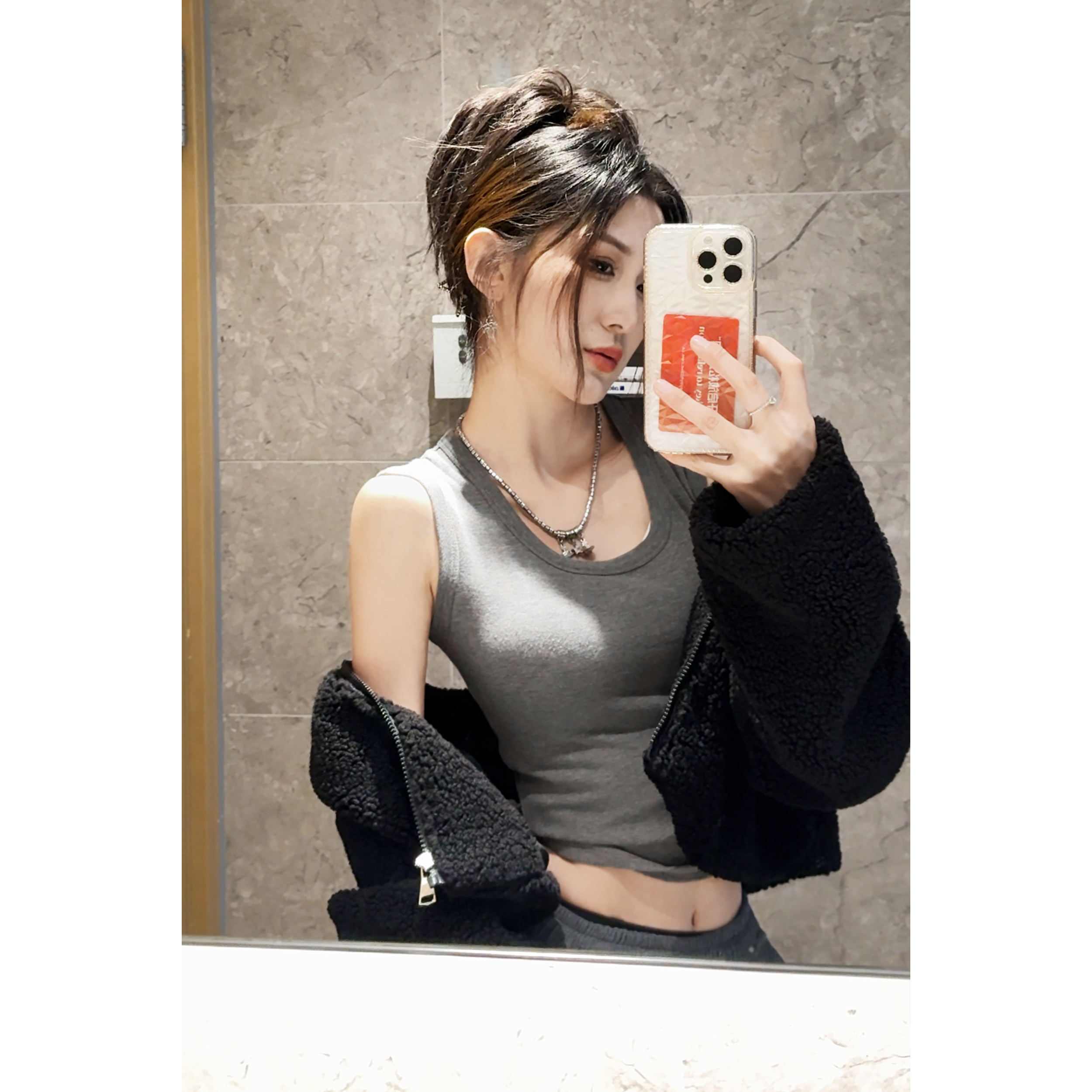 夏春茶高密棉纯欲U领遮副乳修身高弹背心2025夏季新款无袖上衣