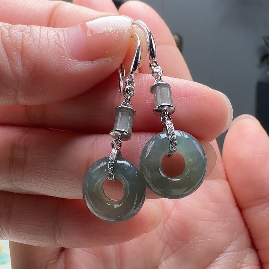 翡翠耳饰银S925镶嵌天然