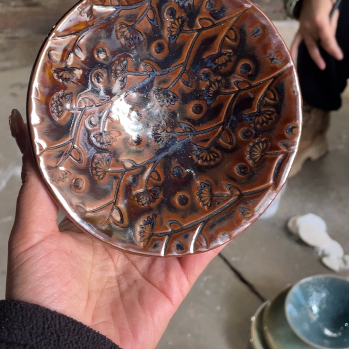 浪鬼柴烧 釉绘柴烧碟