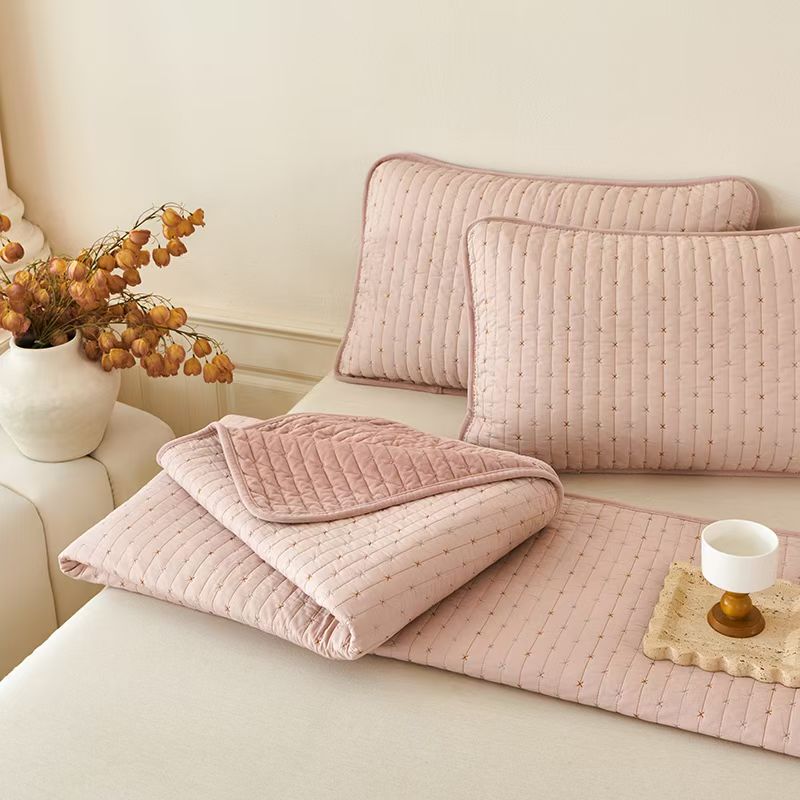 60S小米粒纯棉宝宝绒床盖三件套一面全棉双层纱一面加厚绒榻榻米