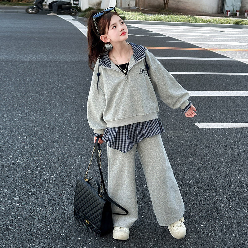 女童秋季卫衣套装2025新款儿童秋装初秋洋气时髦女大童假两件套装