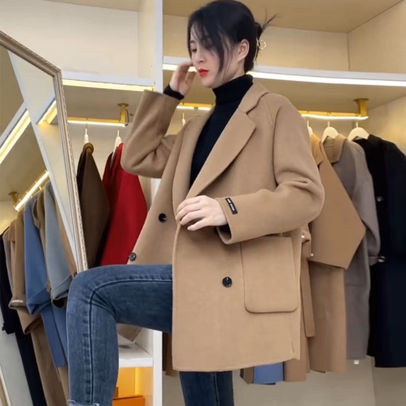 毛呢外套女2025新款秋冬款韩版宽松小个子中长款大码加厚呢子大衣