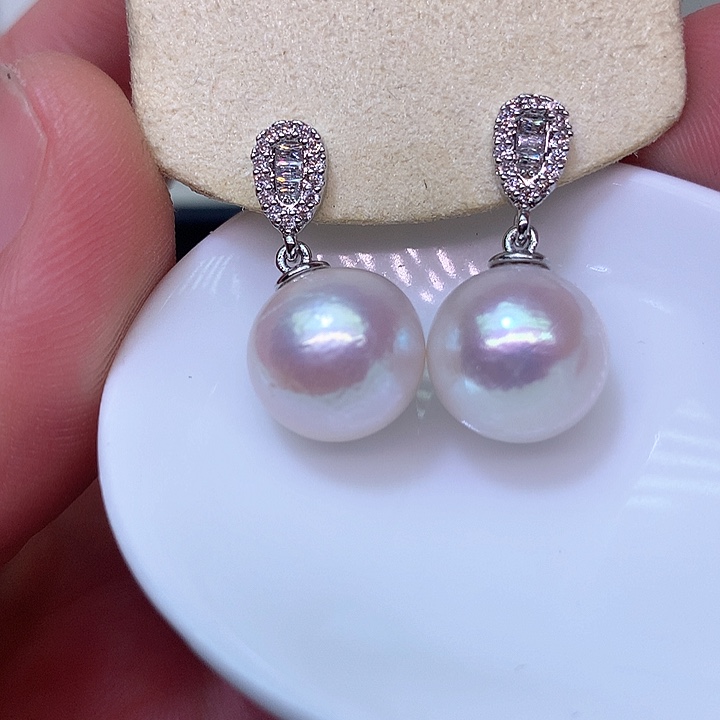 银S925镶嵌耳饰淡水珍珠