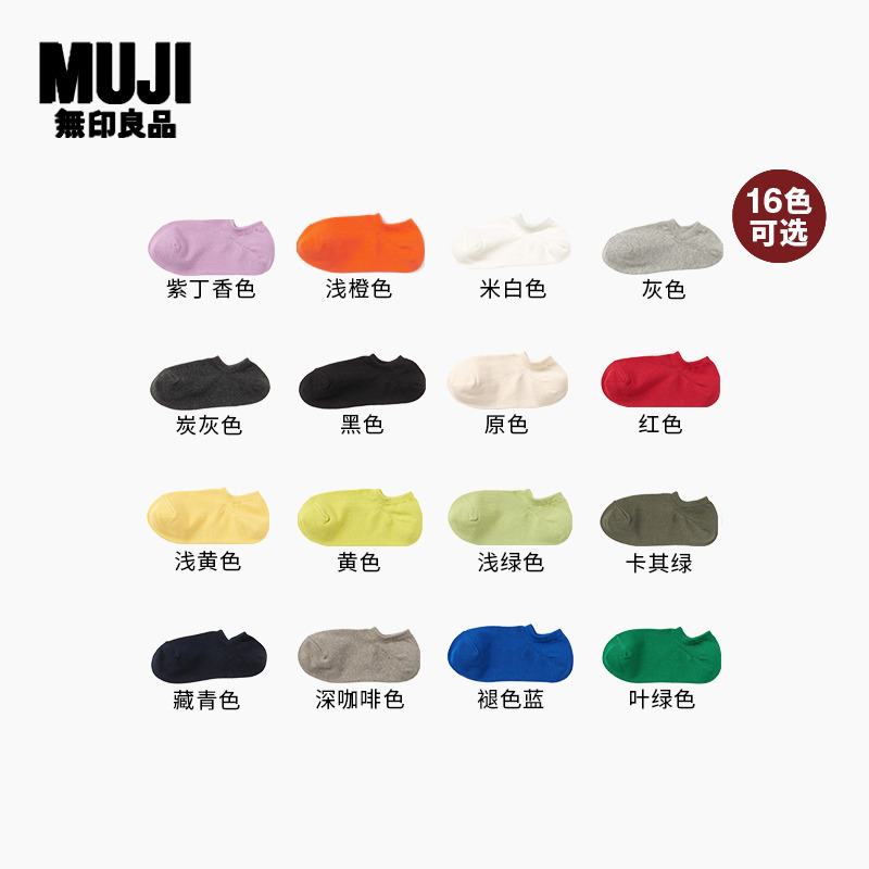 无印良品 MUJI 女式 合脚直角 运动船袜 女士短袜女款多色纯色
