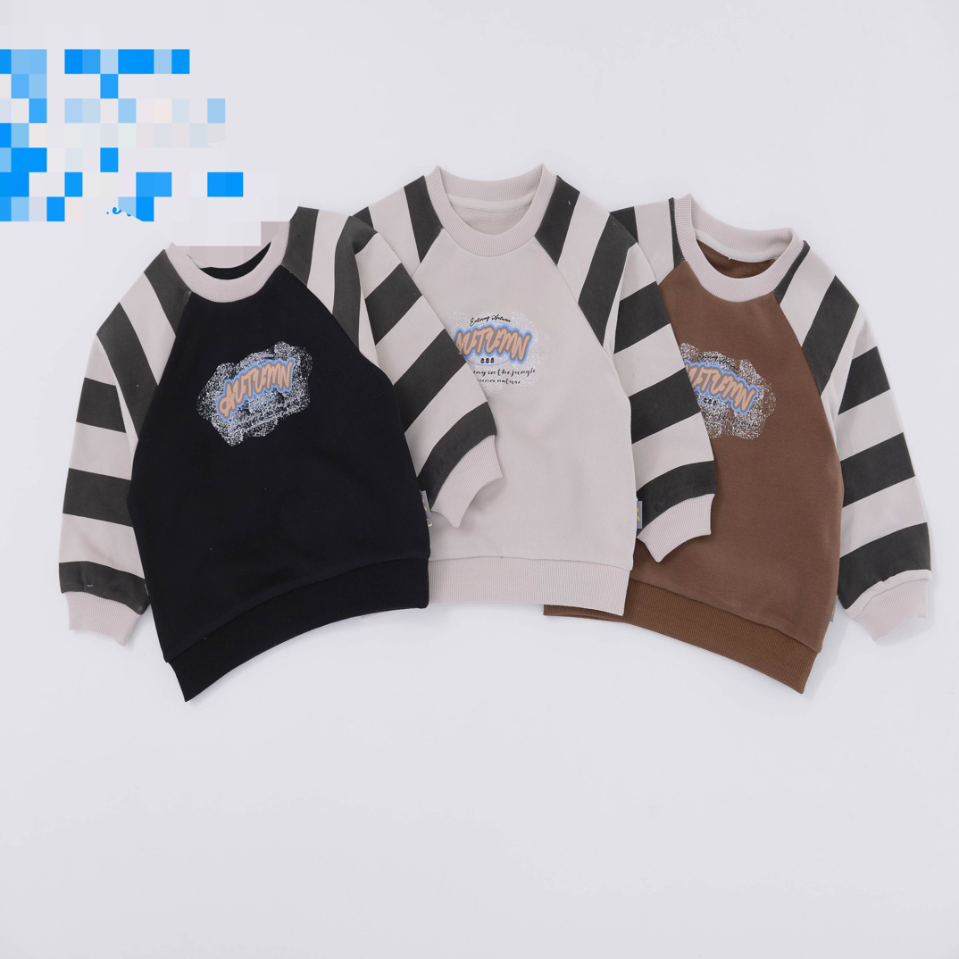 刺绣春秋套头极简风撞色男套装男童卫衣圆领春季加绒