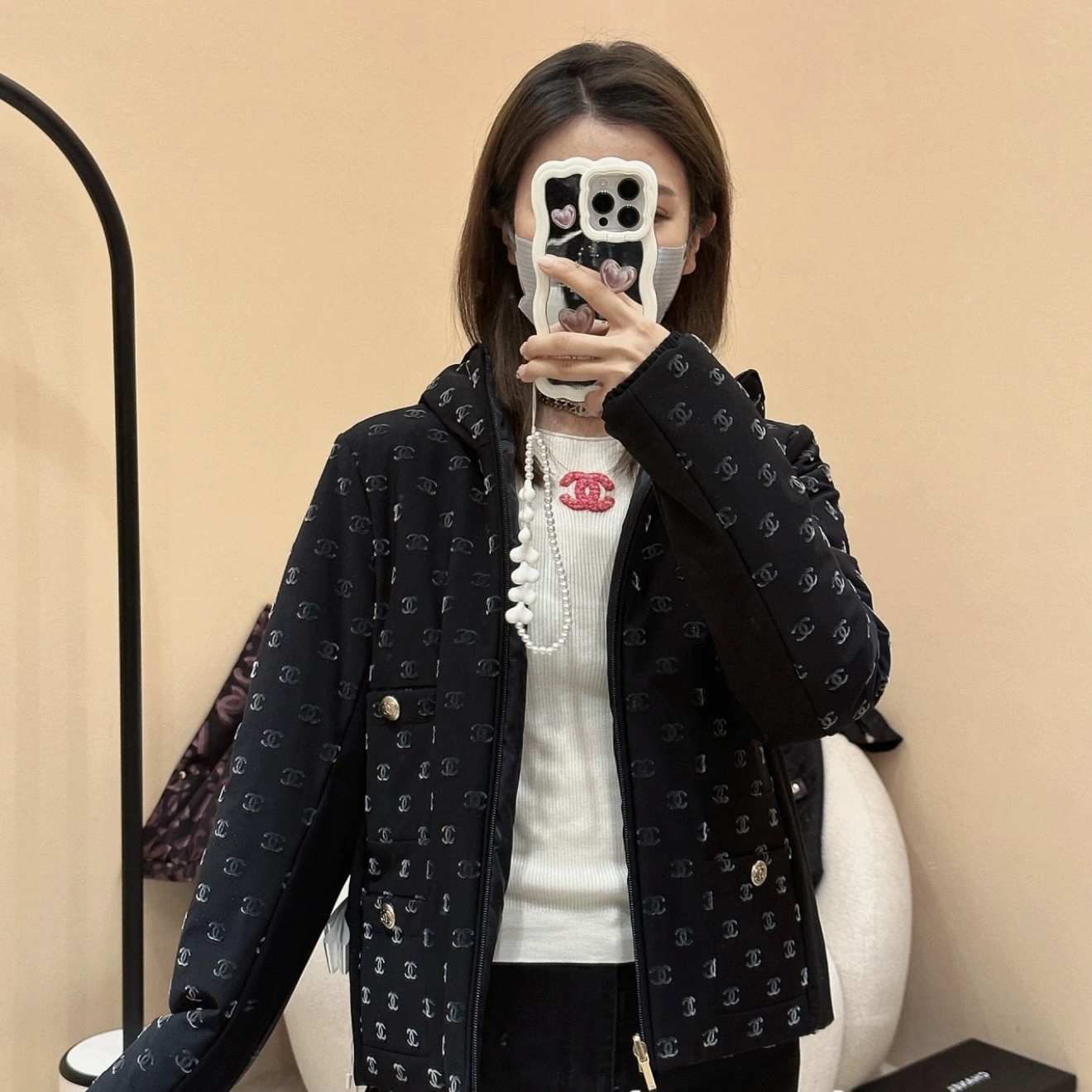 99新 Chanel/香奈儿 22N coco 双面穿满logo滑雪羽绒服 38码
