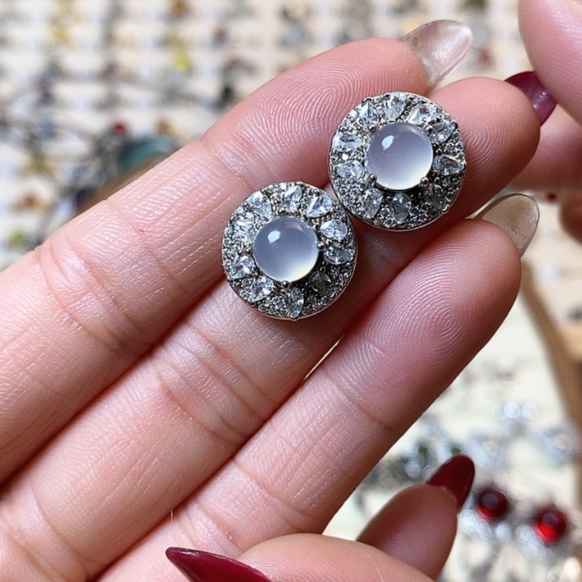 【闪购商品】岫玉耳钉银S925镶嵌新疆西藏不包邮