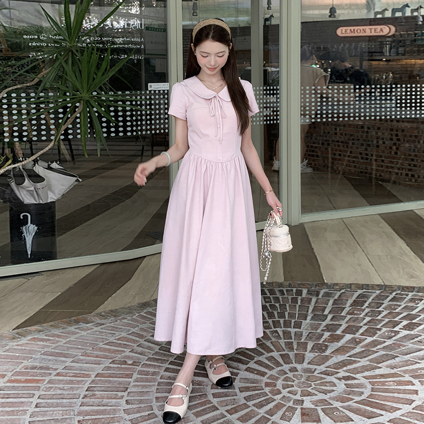 【现货+运补】法式学院风蓝色衬衫连衣裙女夏漂亮收腰长裙清仓4615