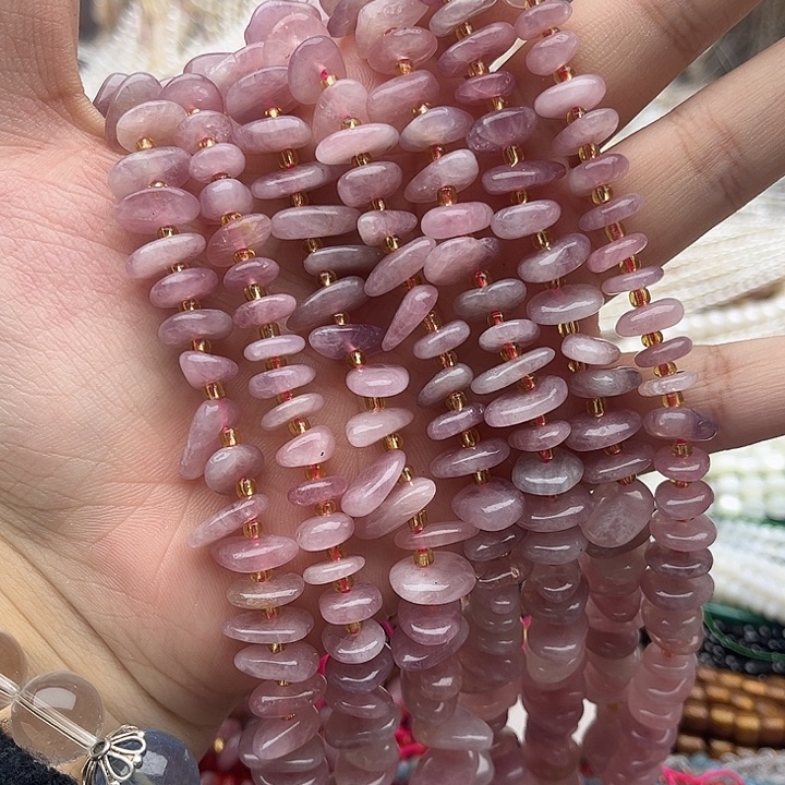 未镶嵌玛瑙/玉髓珠宝半成品一条紫马粉晶随型隔片