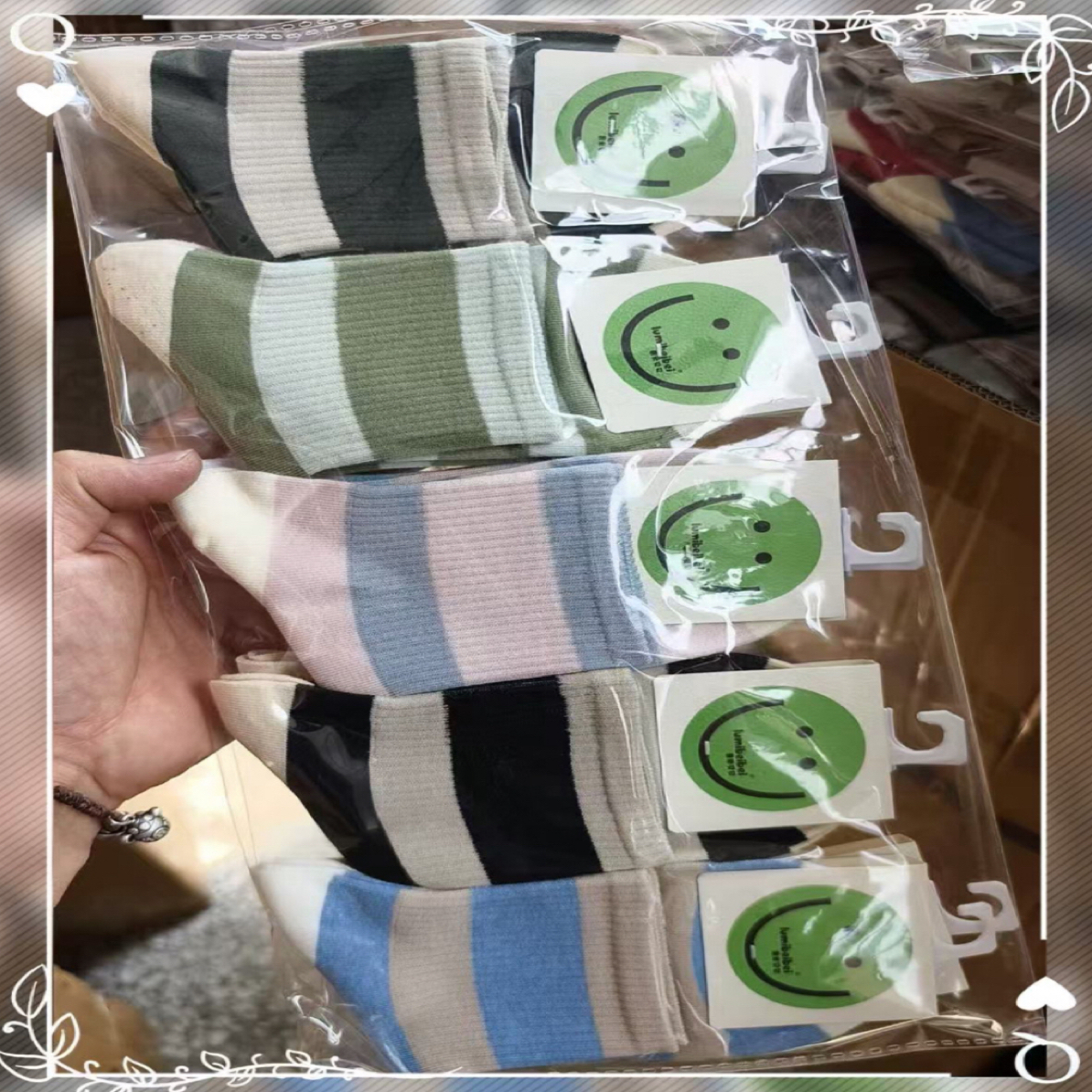 【主播专属】清仓一体机彩色条秋冬中筒潮袜（5双）随机发