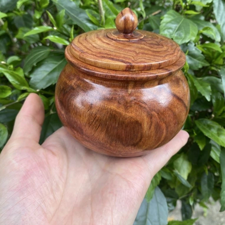 越南黄花梨木 整料茶叶罐一个 直径11cm高11cm
