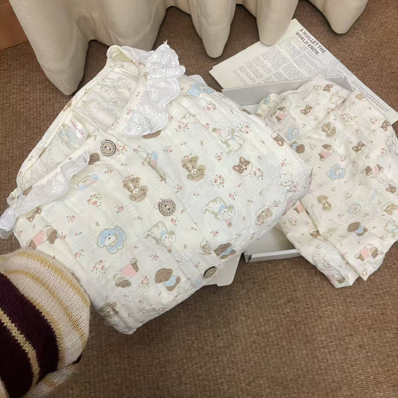 春秋新款甜美风可爱长袖长裤睡衣女四季款休闲大码宽松家居服套装