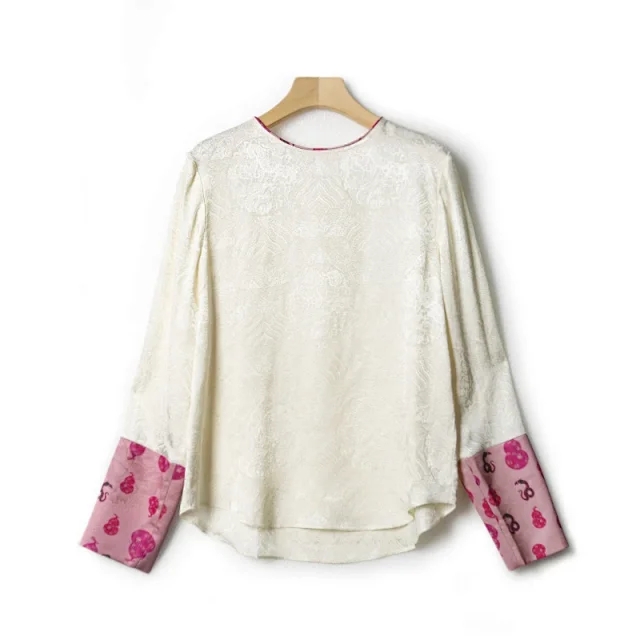 【暖秋专属】圆领袖口撞色宝葫芦提花衬衫SY2514