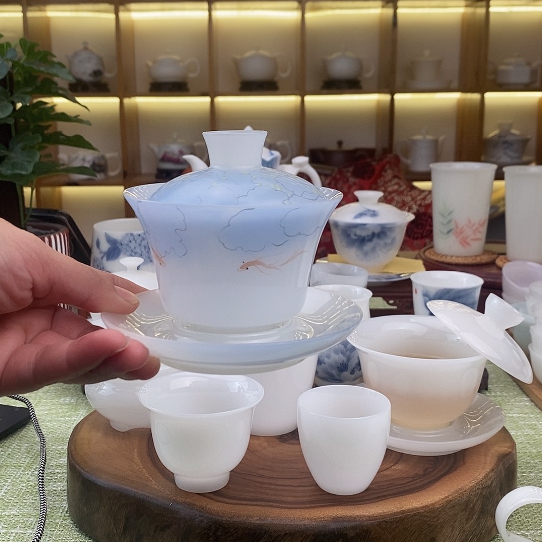 德化陶瓷璞玉釉下彩盖碗