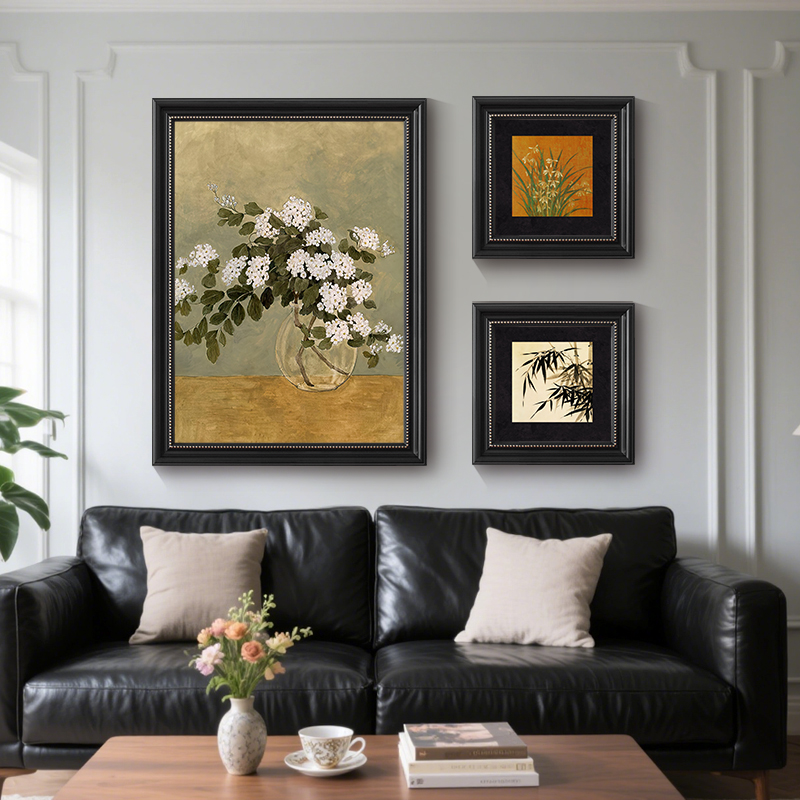 《兰竹花序》客厅背景墙挂画中古风餐厅壁画复古油画美式卧室装饰画